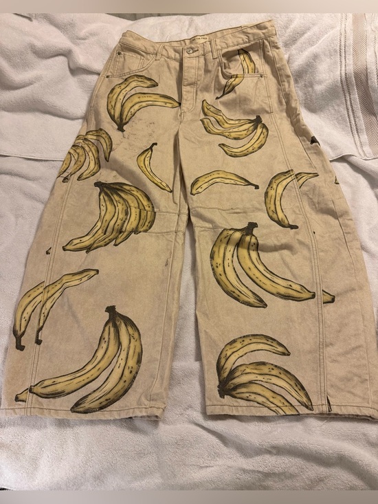 Free People Denim - NWOT FREE PEOPLE We The Free Good Luck Printed Barrel Jeans - Go Bananas